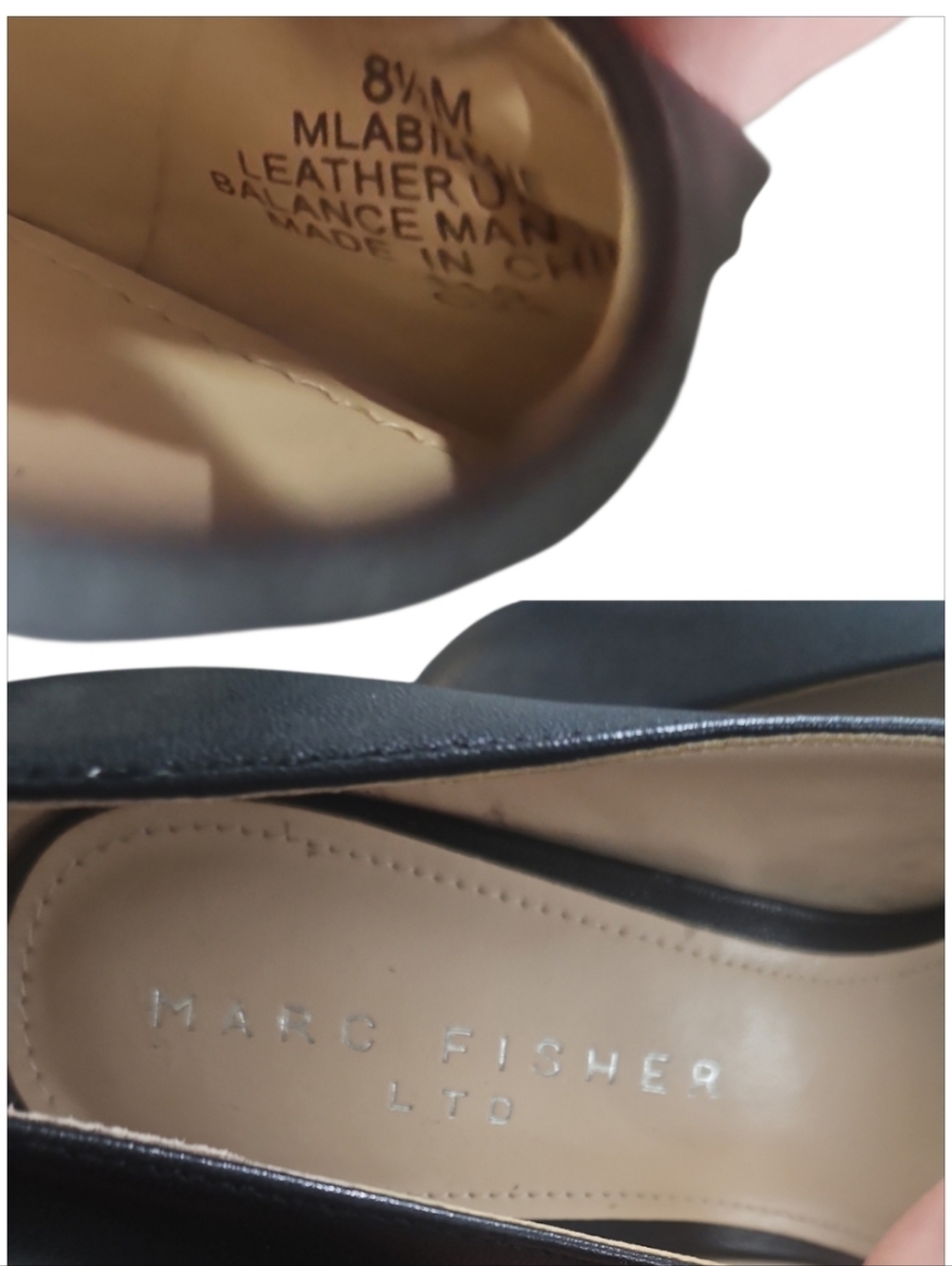 Marc Fisher LTD Abilene Black Leather Pointed Toe Block Heel Pumps sz 8.5 - Picture 9 of 9